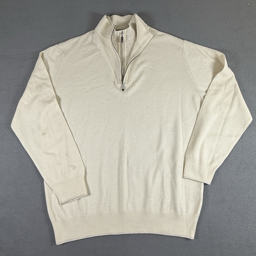 Gianni Marcelo Men's Double Zip 1/4 Sweater XL‎ Cream Color 55% Wool